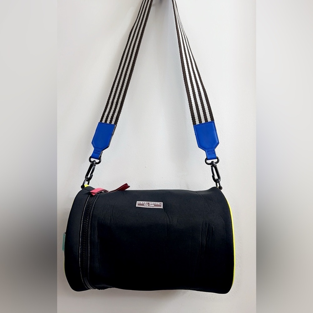 HENRI BENDEL Leather Trim Neoprene Insulated Cooler Crossbody Bucket Bag 11 X 23 - Picture 5 of 12